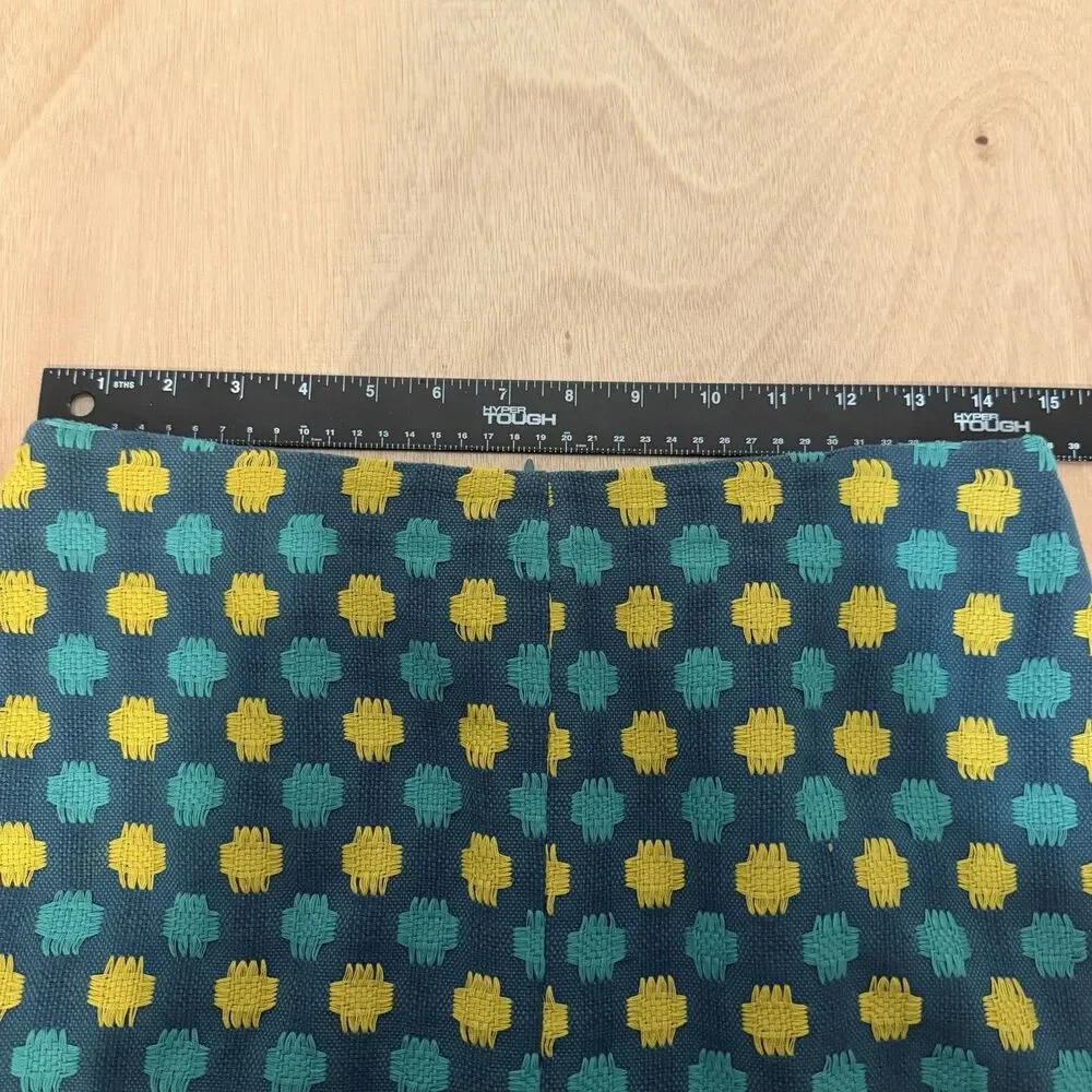 Boden Pencil Skirt 6R Green Yellow Textured Cotton Geometric Knit Slit Retro